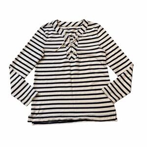 Kate Spade Black and White Striped Lace-Up Long Sleeve Top